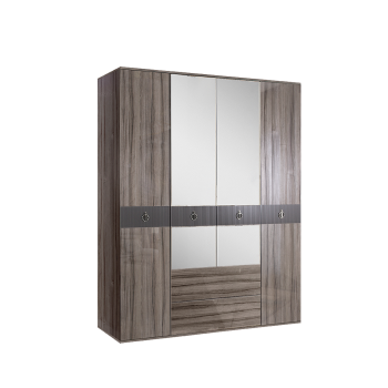 Шкаф 4-х дверный с зеркалом, с ящиками Римини СОЛО (Орех империя/Серебро) РМШ1/41(s)