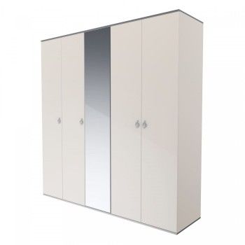 Шкаф 5-ти дверный с зеркалом Римини (Слоновая кость/Серебро) РМШ1/5