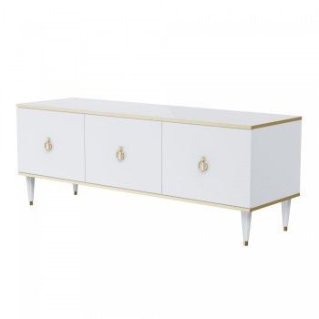 Тумба под телевизор (3 двери) Римини (Белый/Золото) РМТ-2