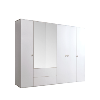 Шкаф 5-ти дверный с зеркалом, с ящиками Римини (Белый/Серебро) РМШ1/51