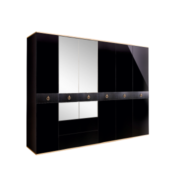 Шкаф 6-ти дверный с зеркалом, с ящиками Римини СОЛО (Черный/Золото) РМШ1/61(s)