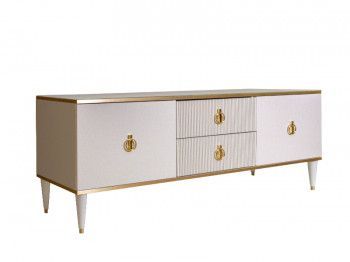 Лобня - Тумба под телевизор (2 двери и 2 фасада) Римини СОЛО (белый золото) РМТ-3 (s)