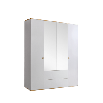 Шкаф 4-х дверный с зеркалом, с ящиками Римини (Белый/Золото) РМШ1/41