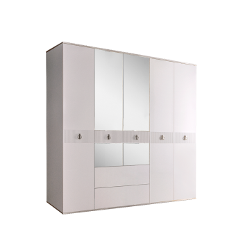 Шкаф 5-ти дверный с зеркалом, с ящиками Римини СОЛО (Белый/Серебро) РМШ1/51(s)