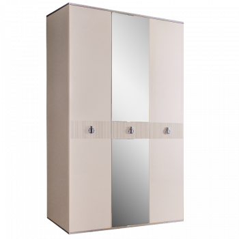 Лобня - Шкаф 3-х дв. (с зеркалом) для платья и белья Римини СОЛО (слоновая кость серебро) РМШ1/3 (s)