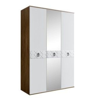 Шкаф 3-х дверный с зеркалом Bogemia Woodline Fa (Белый/Хром) БМШ1/3