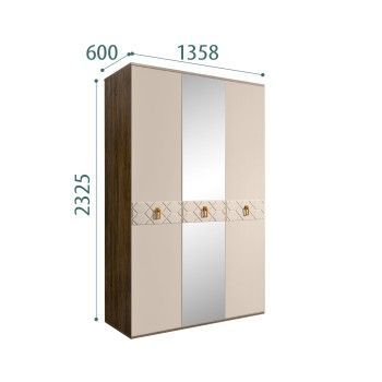 Шкаф 3-х дверный с зеркалом Bogemia Woodline Fa (Ваниль/Золото) БМШ1/3