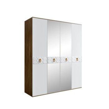 Шкаф 4-х дв. с зеркалами Bogemia Woodline Fa (Белый/Золото) БМШ1/4(Fa)