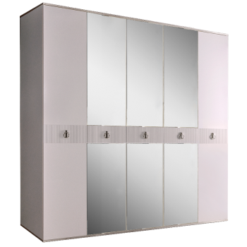 Шкаф 5-ти дверный с зеркалом Римини СОЛО (Белый/Серебро) РМШ1/5(s)