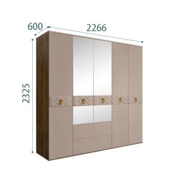 Шкаф 5-ти дверный с зеркалами, с ящиками, Bogemia Woodline Wood Fi (Мокка/Хром) БМШ1/51(Wo)