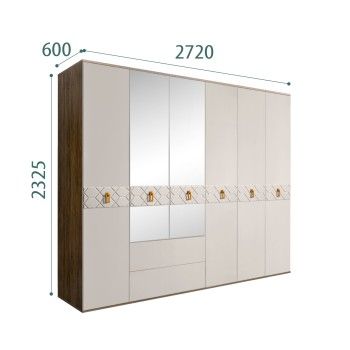 Шкаф 6-ти дверный с зеркалами, с ящиками, Bogemia Woodline Fa (Шелк/Золото) БМШ1/61(Fa)