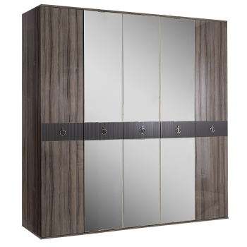 Шкаф 5-ти дверный с зеркалом Римини СОЛО (Орех империя/Серебро) РМШ1/5(s)