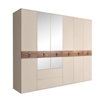 Шкаф 6-ти дверный с зеркалами, с ящиками, Bogemia Wood Fa (Ваниль/Хром) БМШ1/61(Wo)
