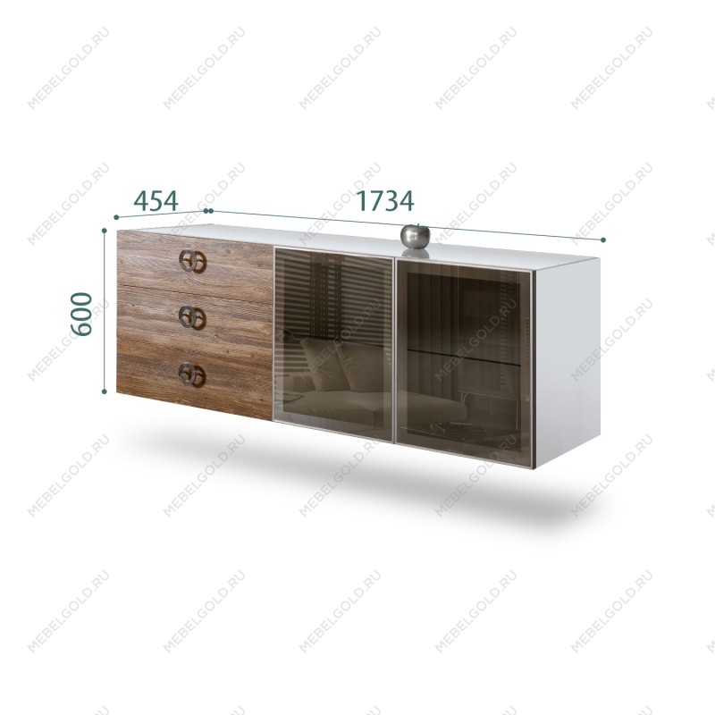 Комод 1.6м Bogemia Fly Wood Fi (Белый) (Lakobel/Хром) БМКМ-4[5]