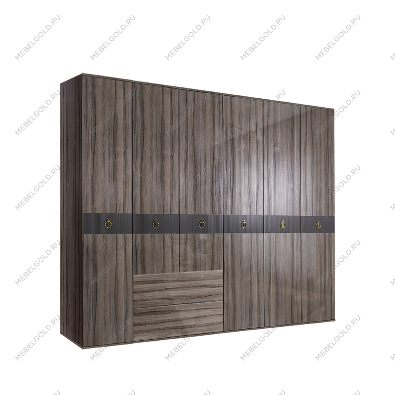 Шкаф 6-ти дверный с ящиками Римини СОЛО (Орех империя/Золото) РМШ2/61(s)