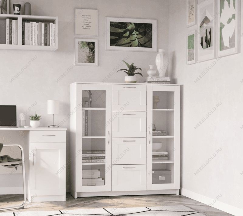 БРИМНЭС / СИРИУС тумба ИКЕА / IKEA 2 двери со стеклом и 4 ящика 117х123 белая | изображение 4