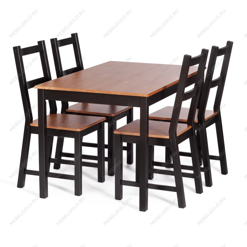 Обеденный комплект Соната (стол + 4 стула)/Sonata dining set, массив сосны, стол: 120х75х73см  стул :41х50х95см, антик/чёрный | изображение 3