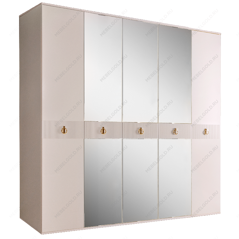 Шкаф 5-ти дверный с зеркалом Римини СОЛО (Бежевый/Золото) РМШ1/5(s)