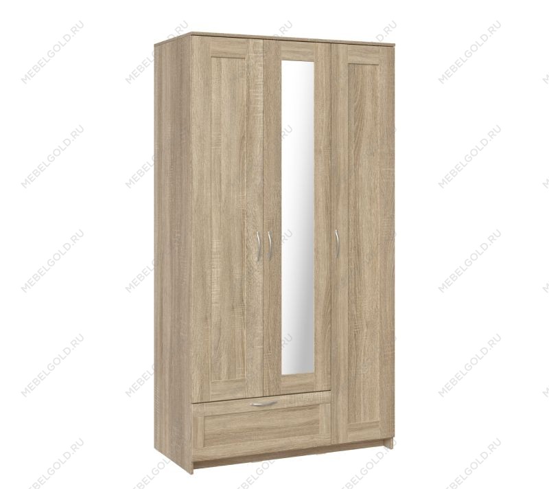 БРИМНЭС / СИРИУС Шкаф трёхдверный ИКЕА / IKEA с одним выдвижным ящиком и зеркалом, Дуб Сонома | изображение 3