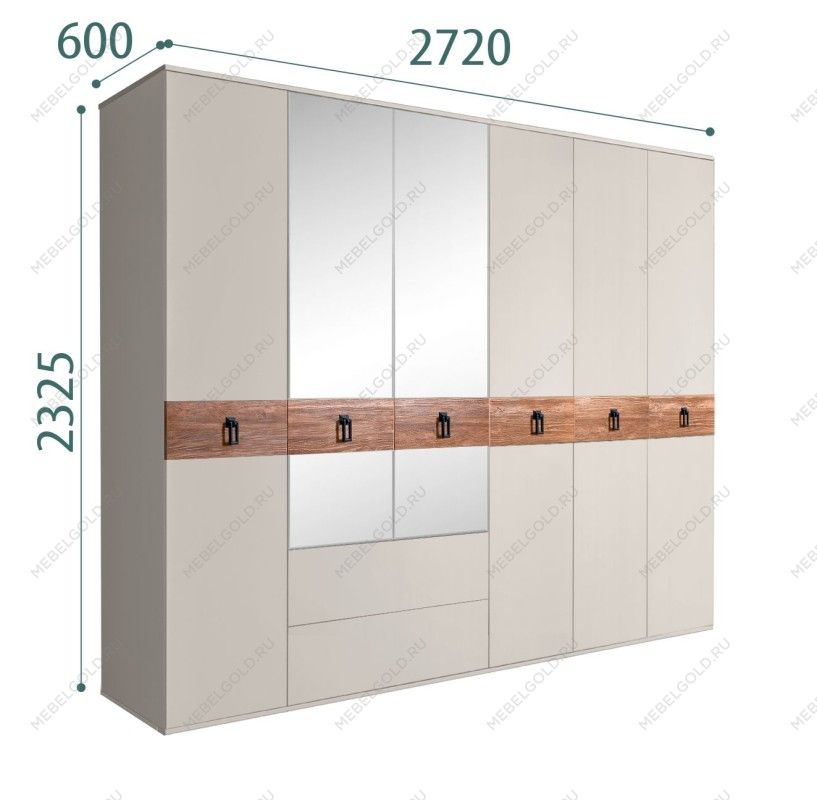 Шкаф 6-ти дверный с зеркалами, с ящиками, Bogemia Wood Fa (Шелк/Черный) БМШ1/61(Wo)