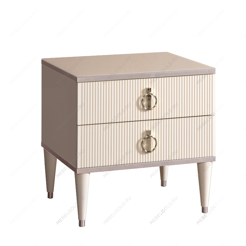 Тумба прикроватная 2 ящика Римини СОЛО (Слоновая кость/Серебро) РМТП-2(s)