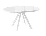 Стол круглый раздвижной со стеклом TRIO-110 (Белый оптивайт/Белый) 110(145) | изображение 1