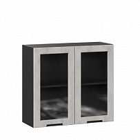Шкаф кухонный 800 со стеклом Джамис (Чёрный/Белый камень)