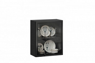 Шкаф кухонный 600 со стеклом Герда (Чёрный/Чёрный)