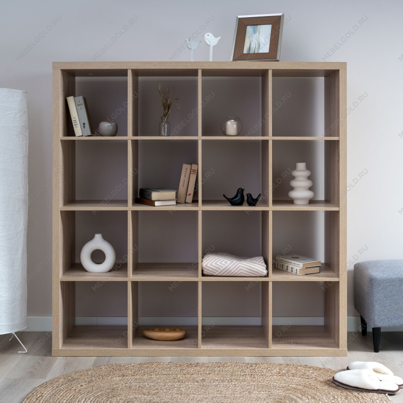 КАЛЛАКС / ФОРА Стеллаж ИКЕА / IKEA 16, широкий стеллаж с открытыми ячейками, тамбурат, дуб беленый | изображение 4