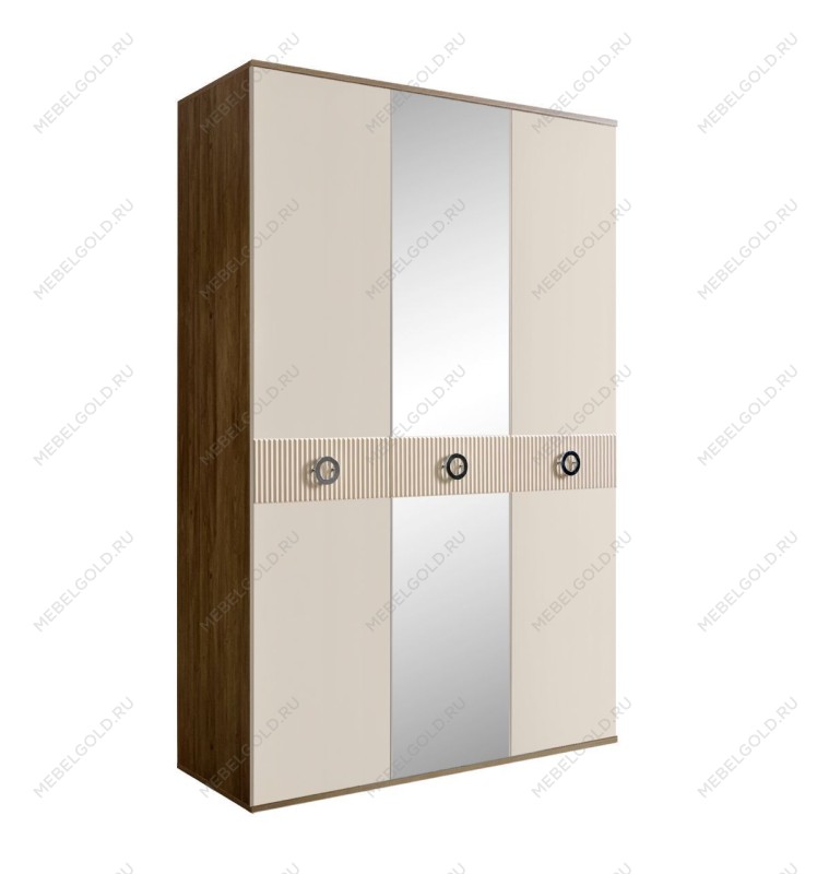 Шкаф 3-х дверный с зеркалом Bogemia Woodline Fi (Слоновая кость/Хром) БМШ1/3