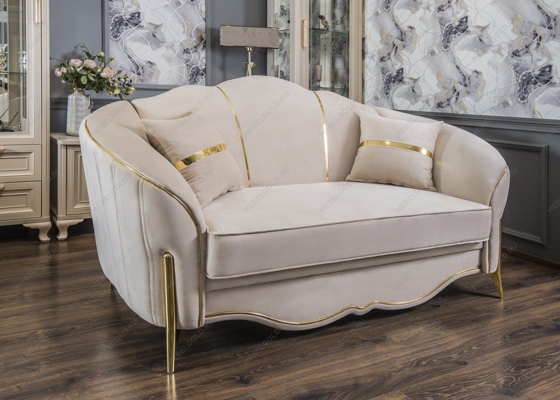 Диван Лара 2х местный бежевый золото (французская раскладушка) | изображение 1