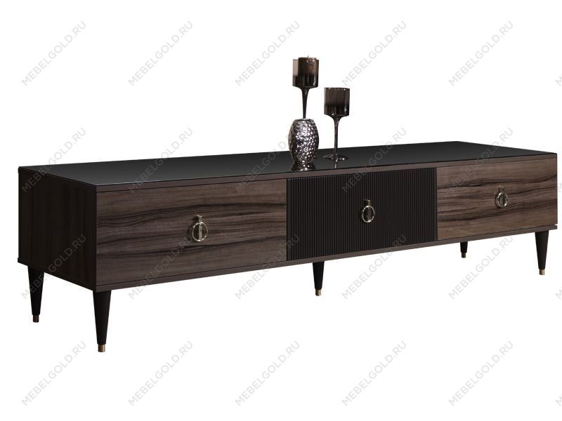 Тумба под телевизор 3 ящика Римини СОЛО (Орех империя/Серебро) РМТ-4(s)