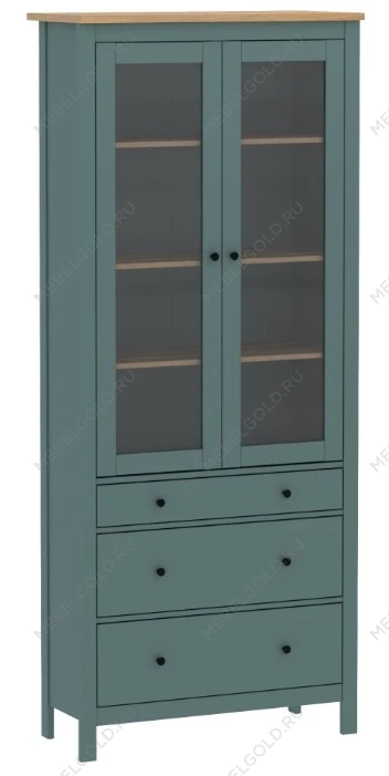 САГА шкаф с витриной 90 темно-бирюзовый/ясень