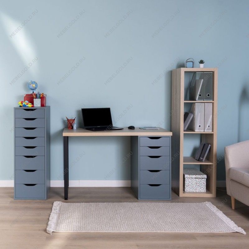 ИНГАР 1/5Т стол письменный 120x75x55, дуб беленый/серо-бирюзовый/черный | изображение 3