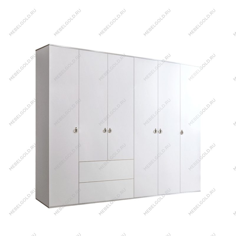 Шкаф 6-ти дверный с ящиками Римини (Белый/Серебро) РМШ2/61