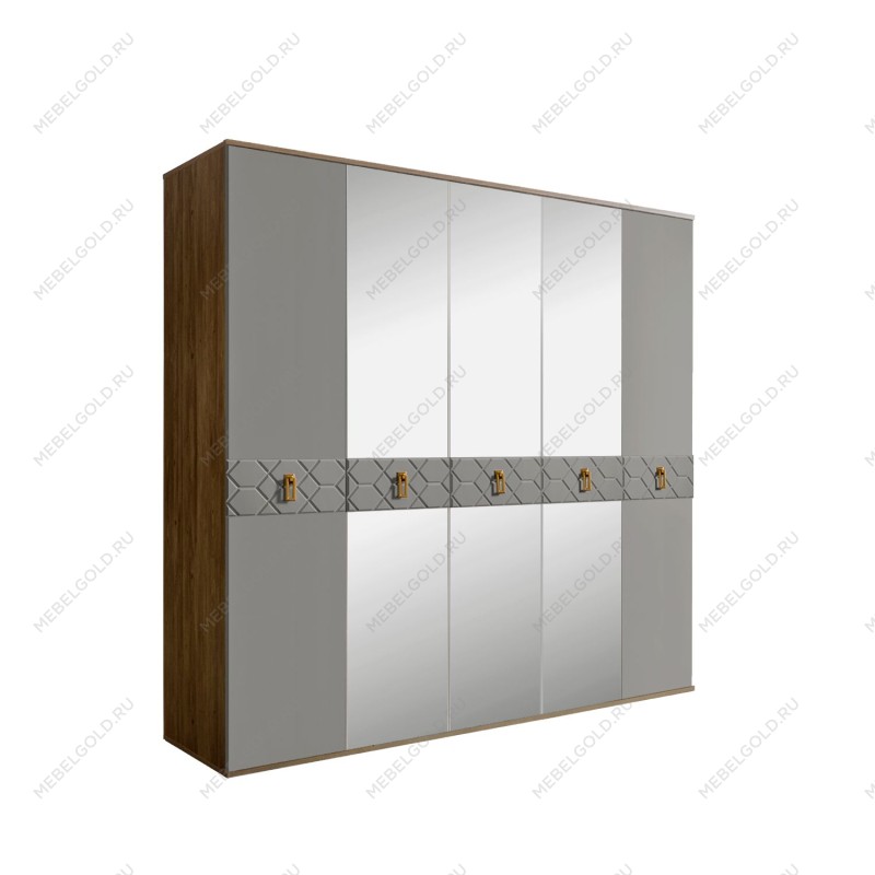 Шкаф 5-ти дв. с зеркалами Bogemia Woodline Fa (Серый/Золото) БМШ1/5(Fa)