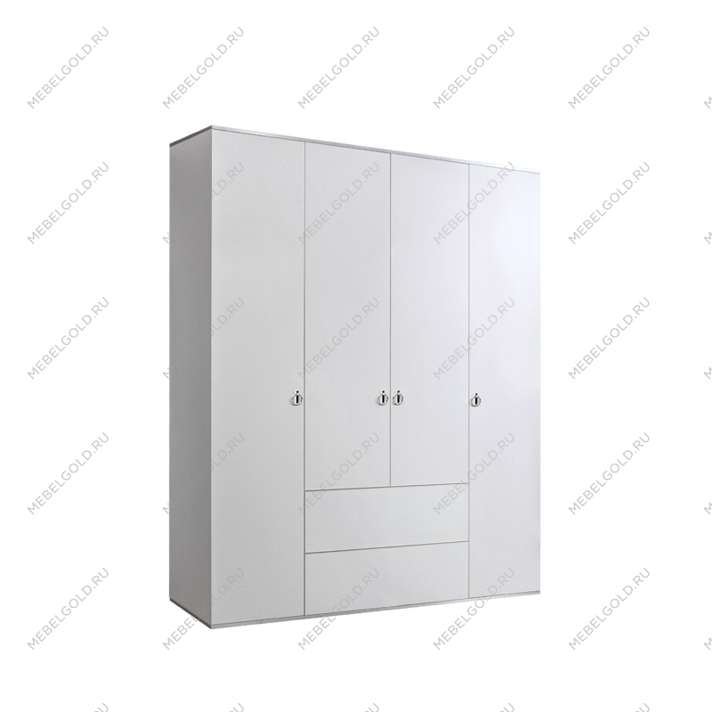 Шкаф 4-х дверный с ящиками Римини (Белый/Серебро) РМШ2/41