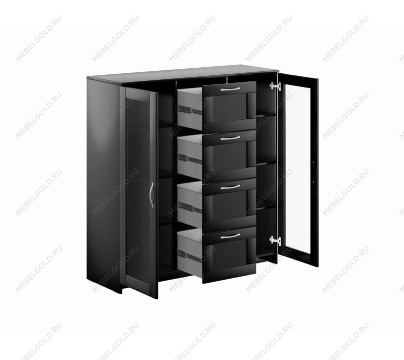 БРИМНЭС / СИРИУС тумба ИКЕА / IKEA 2 двери со стеклом и 4 ящика 117х123 Дуб Венге | изображение 2