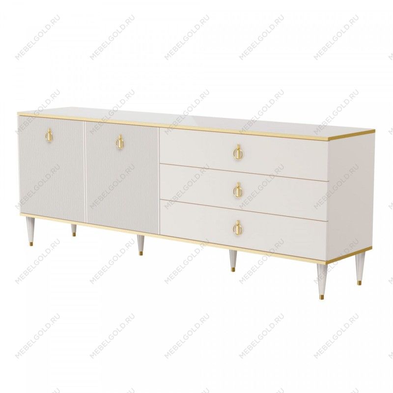 Комод для гостиной 2.1м Римини СОЛО (Слоновая кость/Золото) РМКМ-5(s)