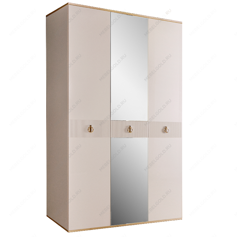 Шкаф 3-х дверный с зеркалом Римини СОЛО (Слоновая кость/Золото) РМШ1/3(s)