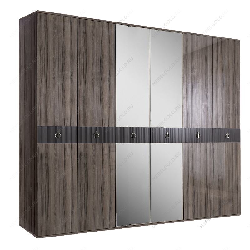 Шкаф 6-ти дверный с зеркалом Римини СОЛО (Орех империя/Серебро) РМШ1/6(s)