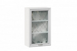 Шкаф кухонный 600 высокий со стеклом Италия (Белый/Дуб светлый)