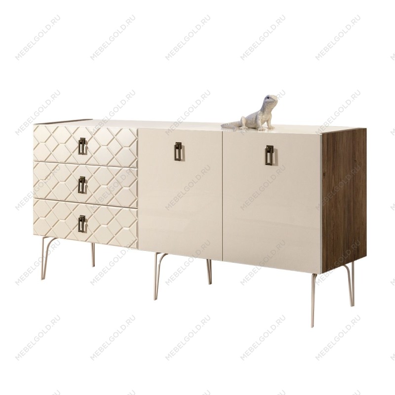 Комод 1.6м Bogemia Woodline Fa (Слоновая кость) (Lakobel/Черный) БМКМ-4