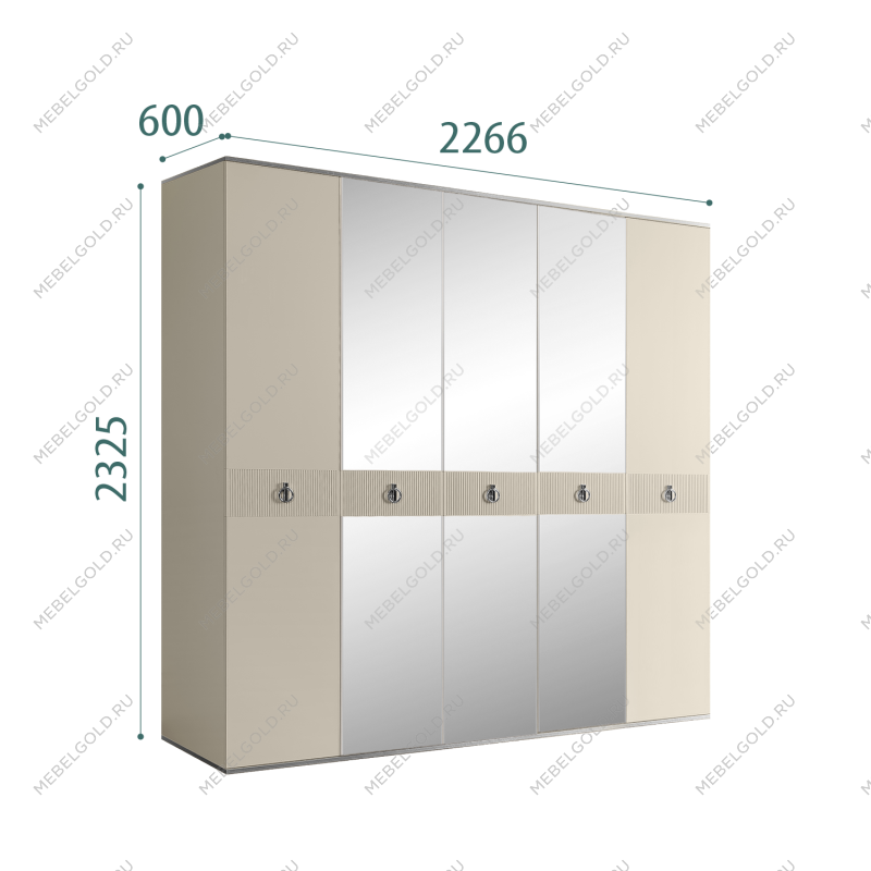 Шкаф 5-ти дверный с зеркалом Римини СОЛО (Ваниль/Серебро) РМШ1/5(s)
