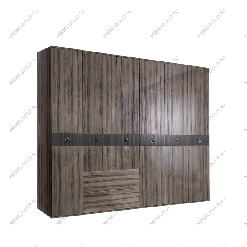 Шкаф 6-ти дверный с ящиками Римини СОЛО (Орех империя/Серебро) РМШ2/61(s)