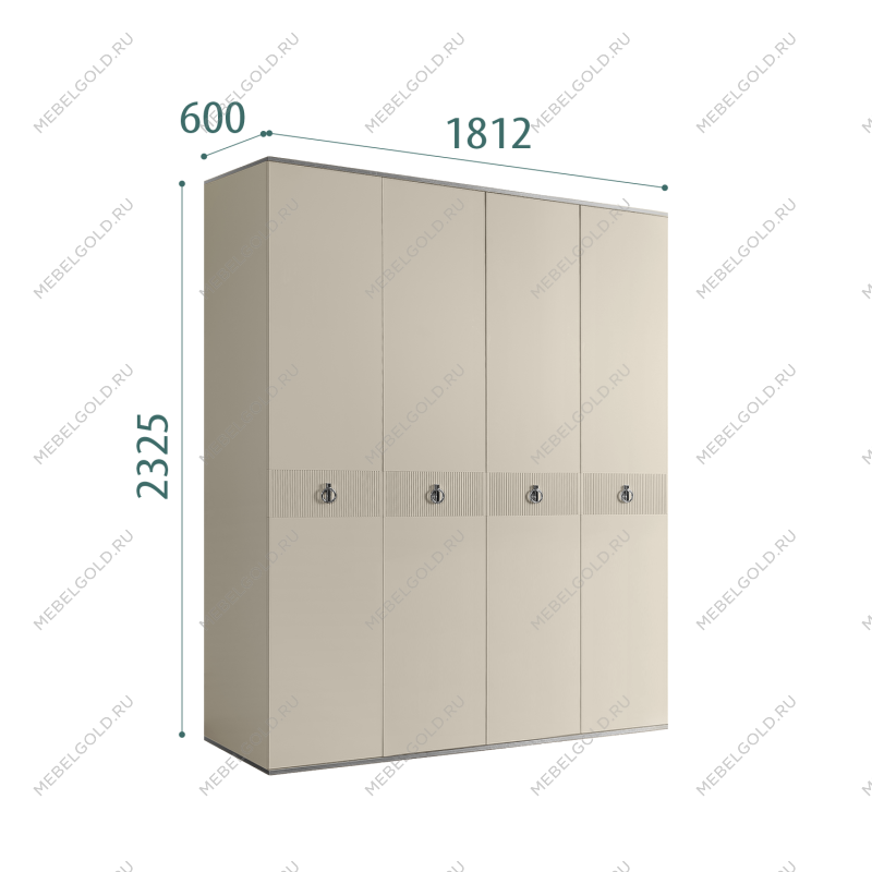 Шкаф 4-х дверный Римини СОЛО (Ваниль/Серебро) РМШ2/4(s)