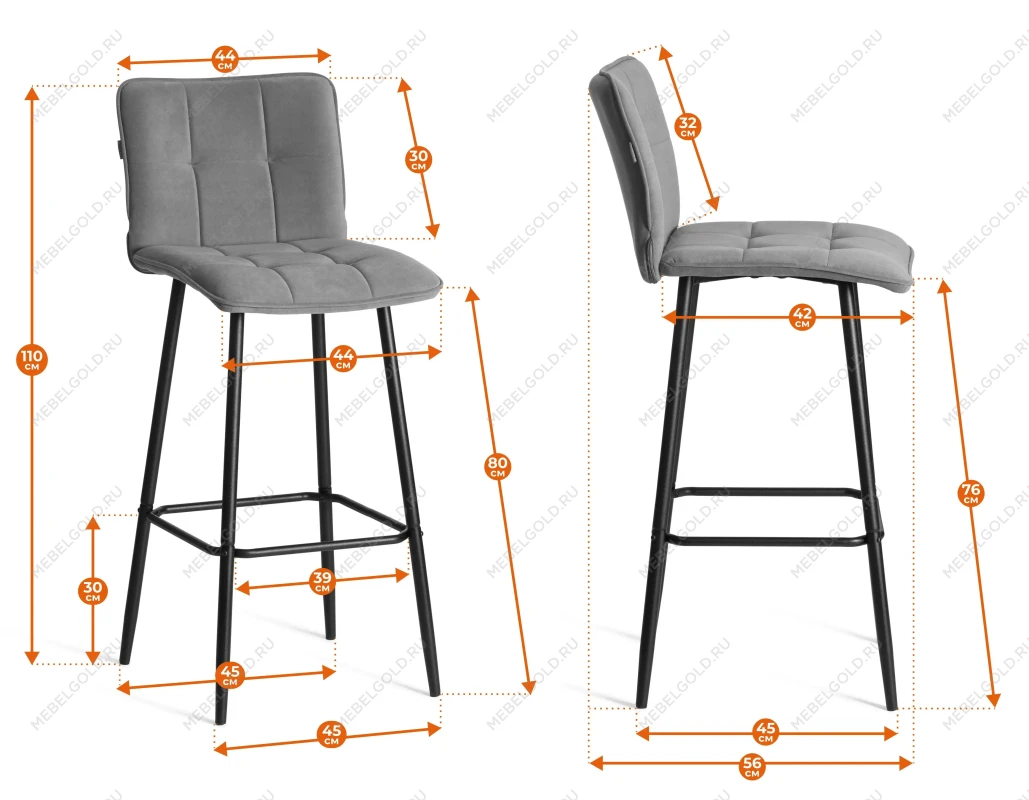 Барный стул Bari/Бари, велюр, бежевый, 7, 45х56х110 см | изображение 15