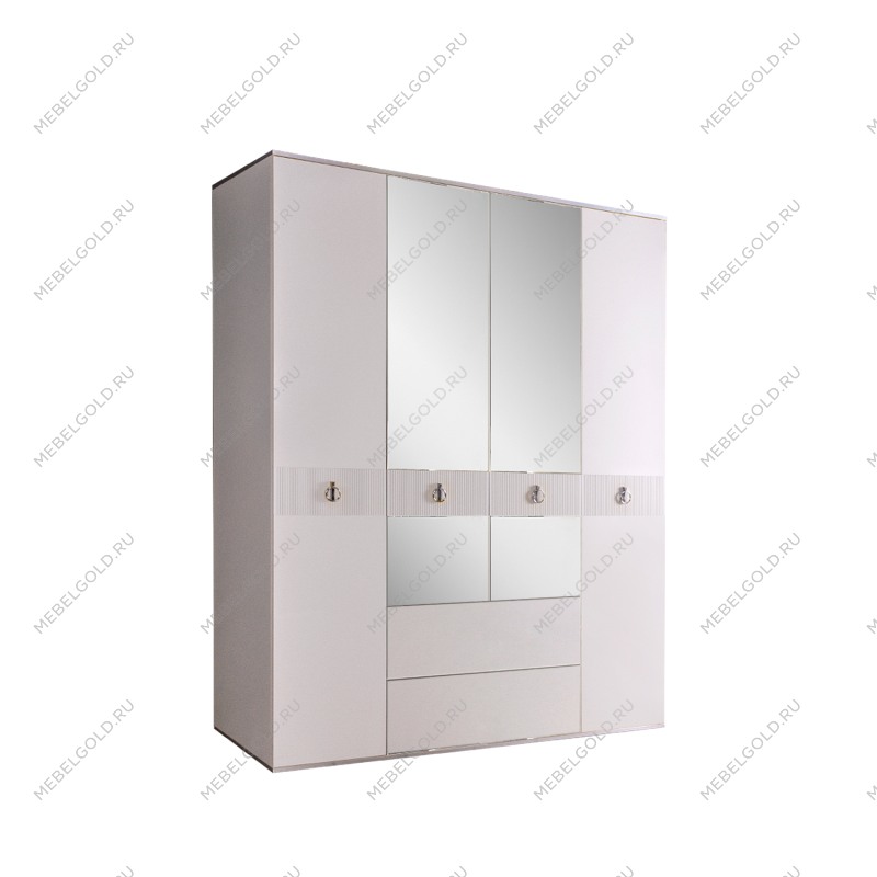 Шкаф 4-х дверный с зеркалом, с ящиками Римини СОЛО (Белый/Серебро) РМШ1/41(s)
