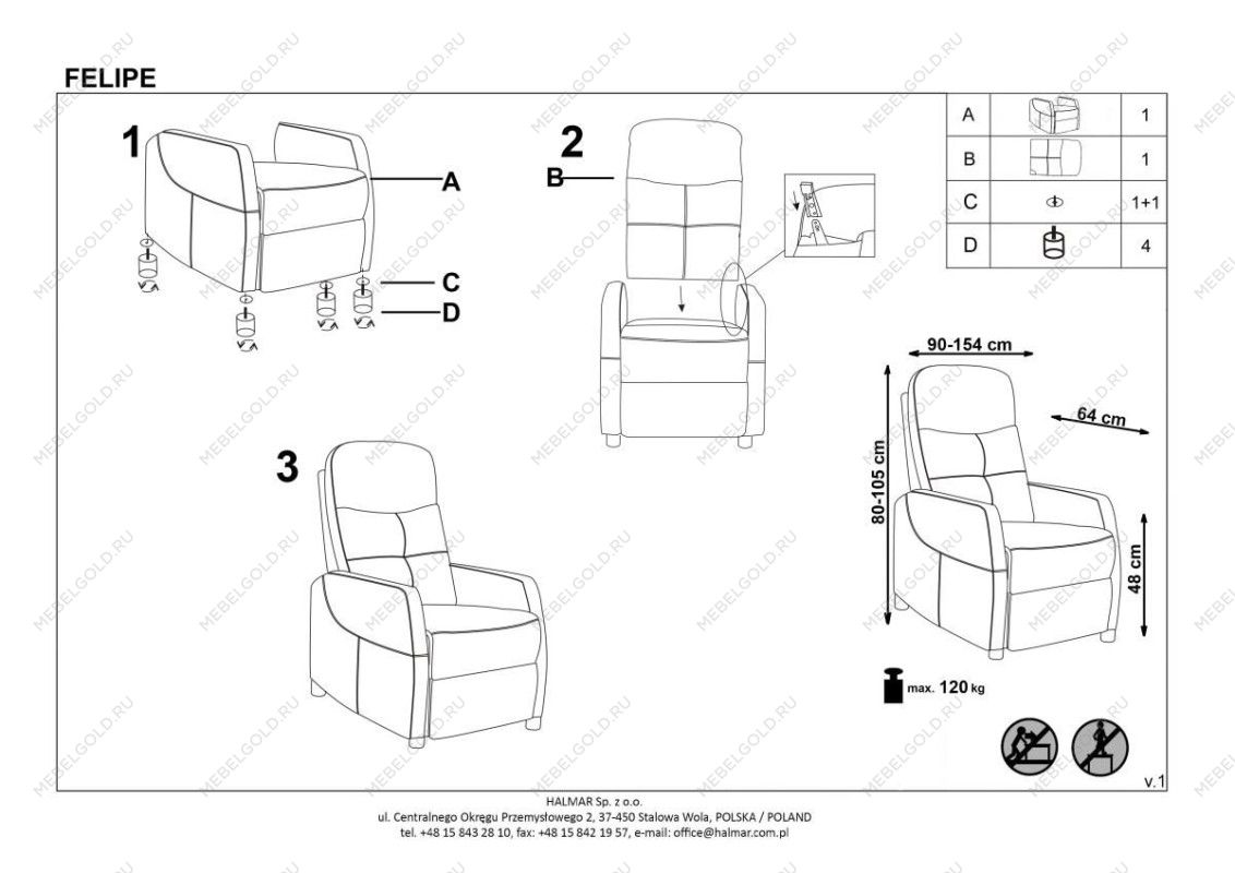 Кресло Halmar FELIPE 2 раскладное (темно-синий/венге) | изображение 11