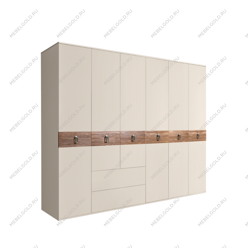 Шкаф 6-ти дверный с ящиками, Bogemia Wood Fa (Слоновая кость/Хром) БМШ2/61(Wo)